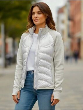 London Fog Light Gray Quilted Hybrid Jacket